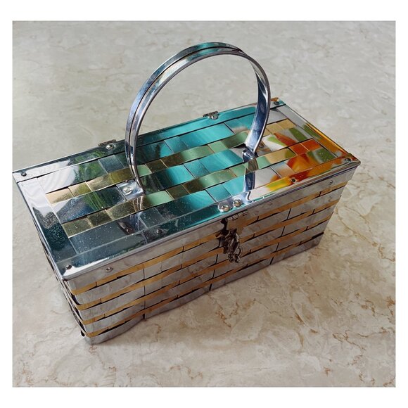 VTG 1950's Dorset and Rex Fifth Ave.  Silver and Gold Metal Woven Basket Purse - Picture 1 of 10